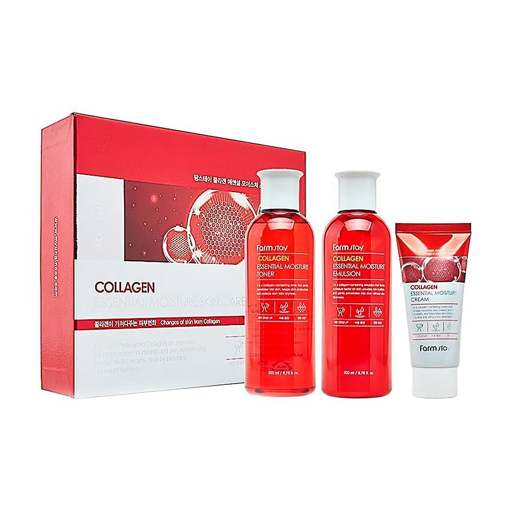 Набір для обличчя FarmStay Collagen Essential Moisture Skin Care Set (тонер, 200 мл + емульсія, 200 мл + крем, 50 мл)